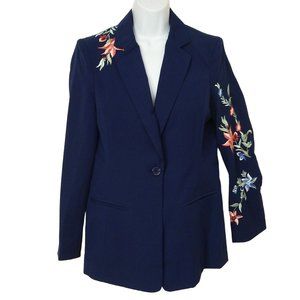 Vintage Y2K Blazer Chadwicks of Boston Floral Embroidered Ladies-8(M) Navy